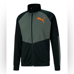 PUMA CONTRAST FULL ZIP UP COLOR BLOCK GREEN ORANGE TRACK JACKET 2.0 MENS S SMALL